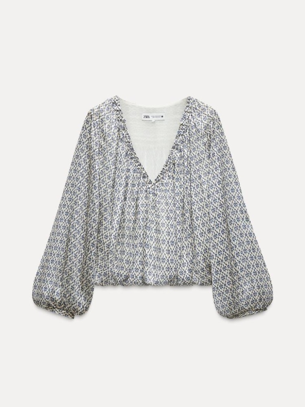 NWT Zara Metallic Threaded Cropped Ballon Blouse M